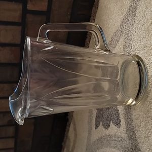 Pitcher clear vintage with ice block lip and substantial handle, heavy 8.5" tall